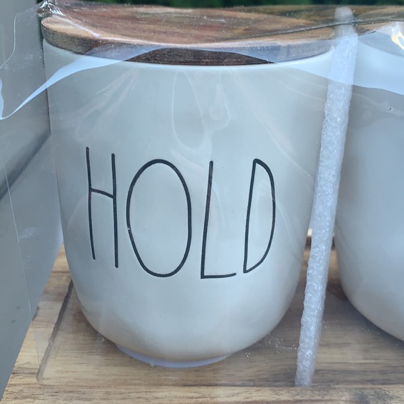 New Rae Dunn HOLD / KEEP / STORE canister set on wooden stand. - Picture 3 of 9